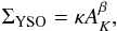 \begin{equation} \Sigma_{\mathrm{YSO}}=\kappa A_{K}^{\beta}, \end{equation}