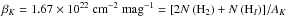 \hbox{$\beta_{\it{K}} = 1.67 \times 10^{22}~\mathrm{cm^{-2}~mag^{-1}} = \left[2N\left({\rm H}_2\right)+N\left({\rm H}_I\right)\right]\!/A_{\it{K}}$}