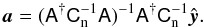 \begin{equation} \vec a = (\Amat^{\dagger}\Cn^{-1}\Amat)^{-1}\Amat^{\dagger}\Cn^{-1}\hat {\vec y} \label{deconv}. \end{equation}