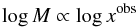 \begin{equation} \log M \propto \log x^{\rm obs} \end{equation}