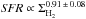 \hbox{${\it SFR} \propto\Sigma_{\rm H_{2}}^{0.91\,\pm\,0.08}$}
