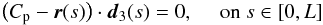 \begin{equation} \big(C_{\rm p} - \vec{r}(s)\big)\cdot\dvec_3(s) = 0,\quad \mbox{ on } s\in[0,L] \end{equation}