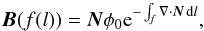 \begin{equation} \label{fieldfromtangent} \vec{B}(f(l)) = \vec{N}\phi_0\mathrm{e}^{-\int_f\nabla\cdot\vec{N}\,\mathrm{d}l}, \end{equation}