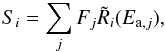 \begin{equation} S_i = \sum\limits_j^{} F_j \tilde R_i(E_{{\rm a},j}),\label{eqn:sisum} \end{equation}