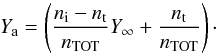 \appendix \setcounter{section}{2} \begin{equation} Y_{\rm a} = \left(\frac{n_{\rm i} - n_{\rm t}}{n_{\rm TOT}} Y_{\infty} + \frac{n_{\rm t}}{n_{\rm TOT}} \right)\cdot \end{equation}