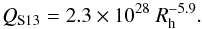 \begin{eqnarray} Q_\text{S13} = 2.3\times10^{28}\ R_{\rm h}^{-5.9}. \label{eq:snodgrass} \end{eqnarray}