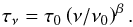 \begin{equation} \label{eq:beta} \tau_\nu=\tau_0 \left(\nu / \nu_{0}\right)^{\beta}\textrm{.} \end{equation}