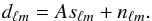 Mathematical equation: \begin{equation} \label{eq:datamod2} d_{\ell m} = As_{\ell m} + n_{\ell m} . \end{equation}