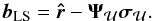 Mathematical equation: \begin{equation} \label{eq:bsubproblemLS} \bb_{\text{LS}}=\brh-\bAt_{\MCU}\bsigma_{\MCU}. \end{equation}