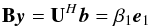 Mathematical equation: \begin{equation} \bB\by=\bU^H\bb=\beta_1\be_1 \end{equation}