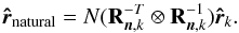 Mathematical equation: \appendix \setcounter{section}{1} \begin{equation} \brh_{\text{natural}}= N (\bR_{\bn,k}^{-T}\otimes \bR^{-1}_{\bn,k})\brh_k. \end{equation}