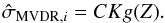 Mathematical equation: \appendix \setcounter{section}{3} \begin{equation} \UMVDRDIind{i}=CK g(Z). \end{equation}