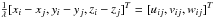 Mathematical equation: \hbox{$\frac{1}{\lambda}[x_i-x_j,y_i-y_j,z_i-z_j]^T = [u_{ij},v_{ij},w_{ij}]^T$}