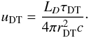 Mathematical equation: \appendix \setcounter{section}{1} \begin{eqnarray} u_{\rm DT} = \frac{L_D \tau_{\rm DT}}{4\pi r_{\rm DT}^2 c} \label{eq:ublr} \cdot \end{eqnarray}