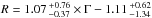Mathematical equation: \hbox{$R=1.07\,_{-0.37}^{+0.76}\times \Gamma -1.11\,_{-1.34}^{+0.62}$}