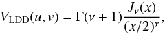 Mathematical equation: \begin{equation} V_\mathrm{LDD}(u,v) = \Gamma(\nu+1)\frac{J_\nu (x)}{(x/2)^\nu}\label{Eq:VisLDD} , \end{equation}