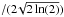 Mathematical equation: \hbox{$/(2\!\sqrt{2\ln(2)})$}