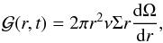Mathematical equation: \begin{eqnarray} \mathcal{G}(r,t)=2\pi r^2 \nu \Sigma r \frac{{\rm d}\Omega}{{\rm d}r}, \end{eqnarray}
