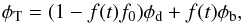 Mathematical equation: \begin{equation} \phi_{\rm T} = (1-f(t)f_0)\phi_{\rm d}+f(t)\phi_{\rm b}, \end{equation}