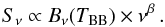 Mathematical equation: \begin{equation} S_\nu \propto B_\nu(T_{\rm BB}) \times \nu^{\beta} \, . \label{eq:greybody} \end{equation}