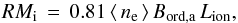 Mathematical equation: \begin{equation} \RMi\,=\,0.81\, \langle \ne \rangle\,\Boa\,L_{\rm ion}, \end{equation}