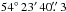 Mathematical equation: \hbox{$54\degr\, 23\arcmin\,40\farcs3$}