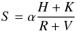 Mathematical equation: \begin{equation} S = \alpha \frac{H+K}{R+V} \end{equation}