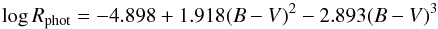 Mathematical equation: \begin{equation} \log{R_{\rm phot}} = -4.898 + 1.918(B-V)^2 - 2.893(B-V)^3 \end{equation}