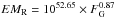 Mathematical equation: \hbox{$EM_\mathrm{R}=10^{52.65} \times F_\mathrm{G}^{0.87}$}