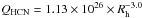 Mathematical equation: \hbox{$Q_{\rm HCN} = 1.13 \times 10^{26} \times R_{\rm h}^{-3.0}$}
