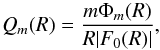 Mathematical equation: \begin{equation} Q_m (R) = \frac{m \Phi_m (R)}{R |F_0 (R)|}, \end{equation}