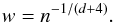 Mathematical equation: \begin{equation} w = n^{-1/(d+4)}. \end{equation}