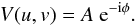 Mathematical equation: \begin{eqnarray} \label{eq:visibility_complex} V(u,v)= A ~{\rm e}^{-{\rm i} \phi}. \end{eqnarray}