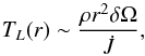 Mathematical equation: \begin{equation} T_L(r)\sim\frac{\rho r^2 \delta \Omega}{\dot{J}} , \label{rotation time scale} \end{equation}