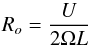 Mathematical equation: \appendix \setcounter{section}{1} \begin{equation} R_o=\frac{U}{2 \Omega L} \label{rossby_number} \end{equation}