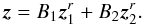 Mathematical equation: \appendix \setcounter{section}{2} \begin{equation} \vec{z}=B_1\vec{z}_1^r+B_2\vec{z}_2^r. \end{equation}
