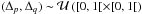 \hbox{$(\Delta_p, \Delta_q) \sim \mathcal{U}\left([0,1[\times [0,1[\right)$}