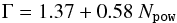 Mathematical equation: \begin{equation} \label{pow_rel_eq}{\Gamma = 1.37 + 0.58\ N_{\tt pow}} \end{equation}