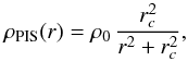 Mathematical equation: \begin{equation} \rho_{\rm PIS}(r) = \rho_0 \,{r_c^2 \over r^2+r_c^2} , \label{eq:rhoiso} \end{equation}