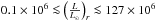 Mathematical equation: \hbox{$0.1\times 10^6 \la \left(\frac{L}{L_{\odot}}\right)_r\la127 \times 10^6$}
