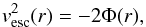Mathematical equation: \begin{equation} v^2_\mathrm{esc}(r) = -2\Phi(r) , \end{equation}