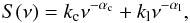 Mathematical equation: \begin{eqnarray*} S(\nu)=k_{\rm c}\nu^{-\alpha_{\rm c}}+k_{\rm l}\nu^{-\alpha_{\rm l}} , \end{eqnarray*}