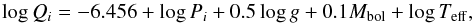 Mathematical equation: \begin{equation} \label{eqQ} \log Q_i = -6.456 + \log P_i + 0.5\log g + 0.1M_{\mathrm{bol}} + \log T_{\mathrm{eff}}, \end{equation}