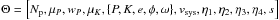 Mathematical equation: \hbox{$ \Theta = \left[ N_{\rm p}, \mu_P, w_P, \mu_K, \{P, K, e, \phi, \omega\}, v_{\rm sys}, \eta_1, \eta_2, \eta_3, \eta_4, s \right] $}