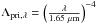Mathematical equation: \hbox{$\Lambda_{\mathrm{pri},\lambda} = \left(\frac{\lambda}{1.65~\mu \mathrm{m}}\right)^{-4}$}