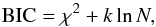 Mathematical equation: \begin{equation} {\rm BIC} = {\chi}^2 + k \ln N, \end{equation}