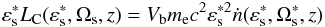 Mathematical equation: \begin{eqnarray} \varepsilon_{\rm s}^* L_{\rm C} (\varepsilon_{\rm s}^*,\Omega_{\rm s},z)=V_{\rm b} m_{\rm e} c^2 \varepsilon_{\rm s}^{*2} \dot{n}(\varepsilon_{\rm s}^*,\Omega_{\rm s}^*,z)\label{nu_fnu_start} \end{eqnarray}