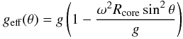 Mathematical equation: $$ g_{\rm eff}(\theta) = g\left(1-\frac{\omega^2R_{\rm core}\sin^2 \theta}{g}\right) $$