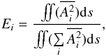 \begin{equation} \label{mode_energy} E_i=\frac{\iint(\overline{A_i^2}){\rm d}s}{\iint(\sum\limits_{i}\overline{A_i^2}){\rm d}s}, \end{equation}