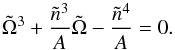 Mathematical equation: \begin{equation} \label{cubic} \tilde{\Omega}^3 + \frac{\tilde{n}^3}{A} \tilde{\Omega} - \frac{\tilde{n}^4}{A} = 0. \end{equation}